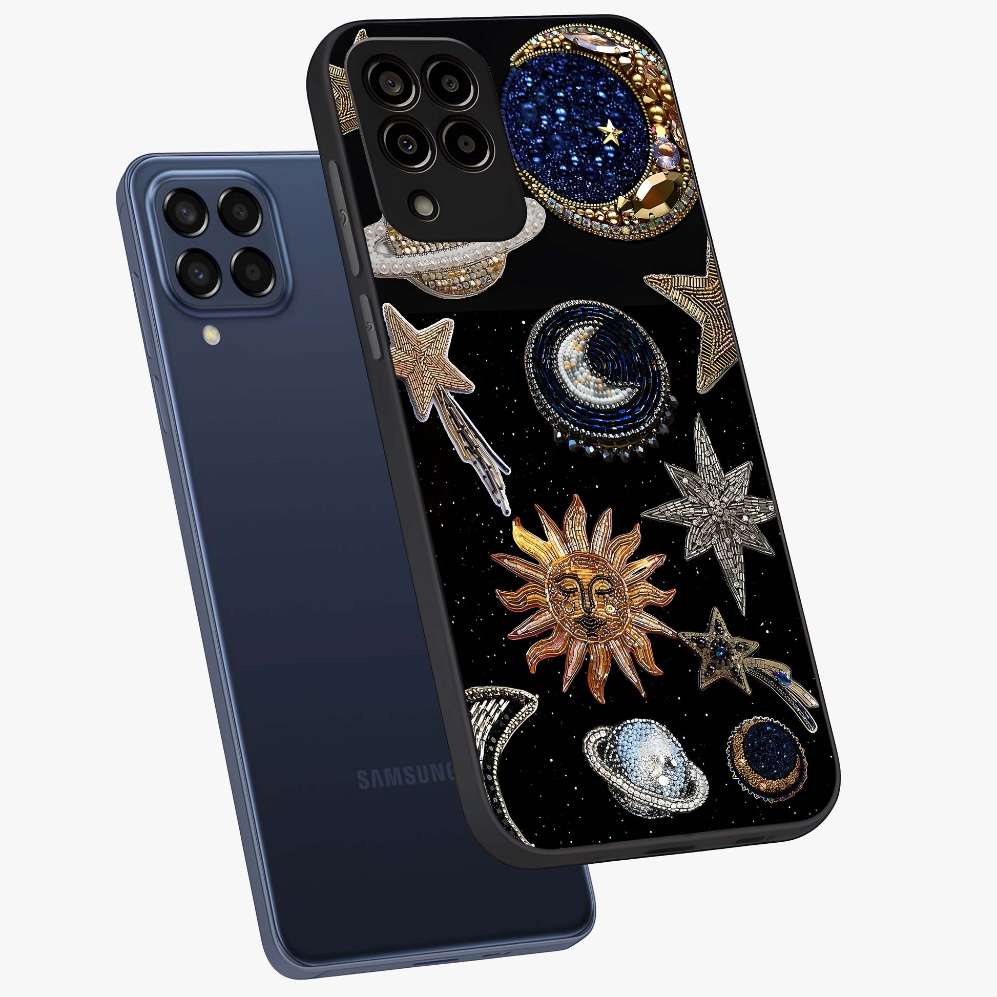 Celestial Gem Constellations Glass Case displayed in angled mockup highlighting gemstone inspired constellation design.