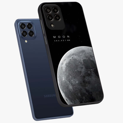 Cosmic Moon Glow Glass Case displayed in angled mockup highlighting celestial moon design with cosmic aesthetic theme.