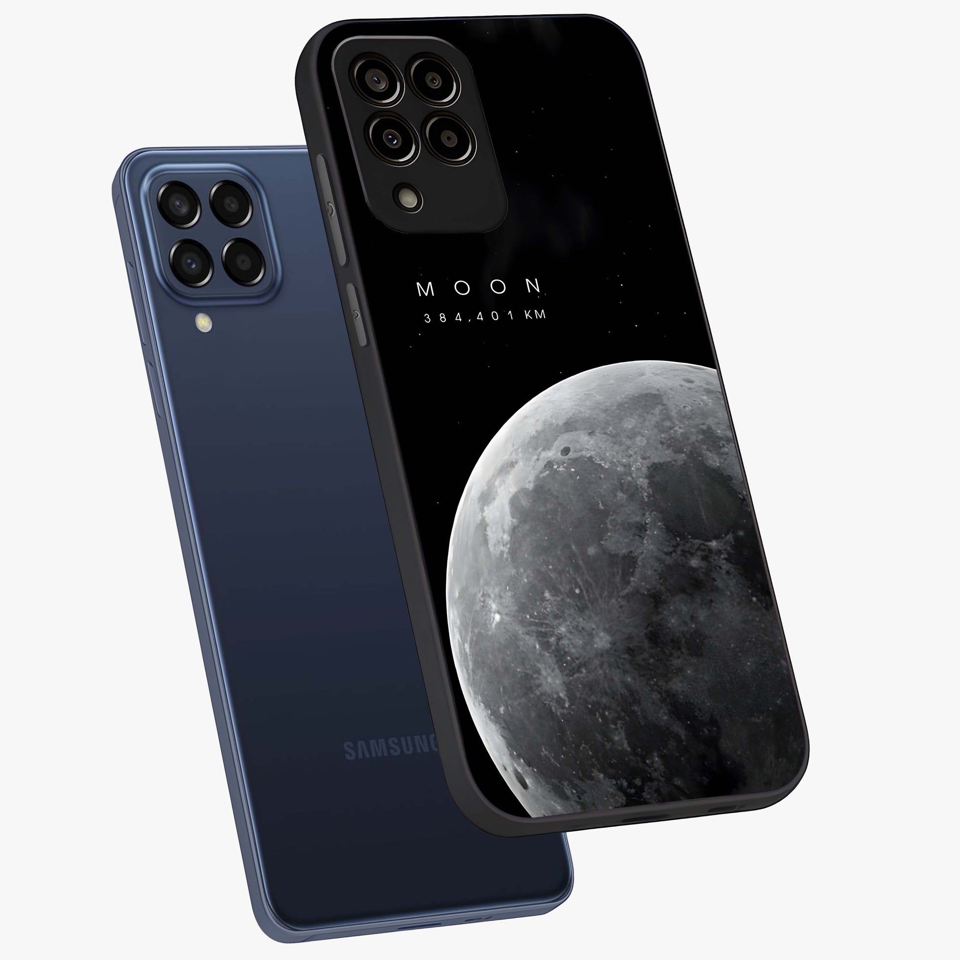 Cosmic Moon Glow Glass Case displayed in angled mockup highlighting celestial moon design with cosmic aesthetic theme.