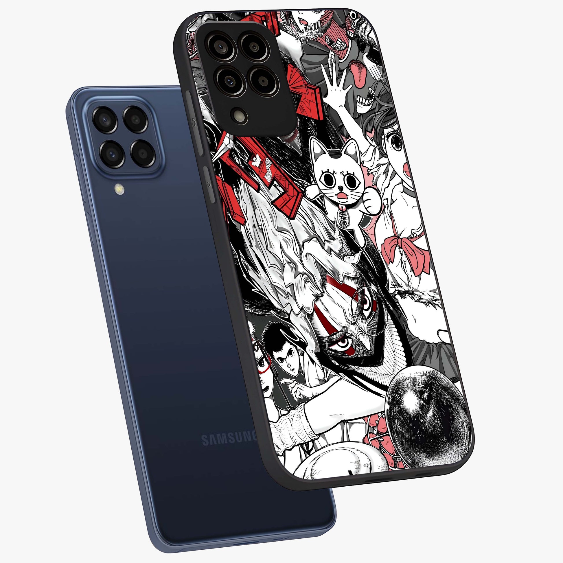 Crimson Chaos Panel Glass Case displayed in angled mockup highlighting chaotic panel style design with modern graphic theme.