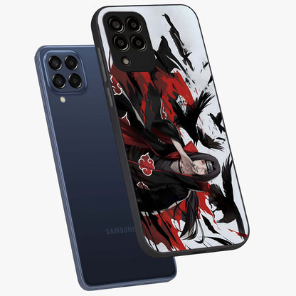 Crimson Crow Illusion Glass Case displayed in angled mockup highlighting mysterious crow graphic with dark aesthetic style.