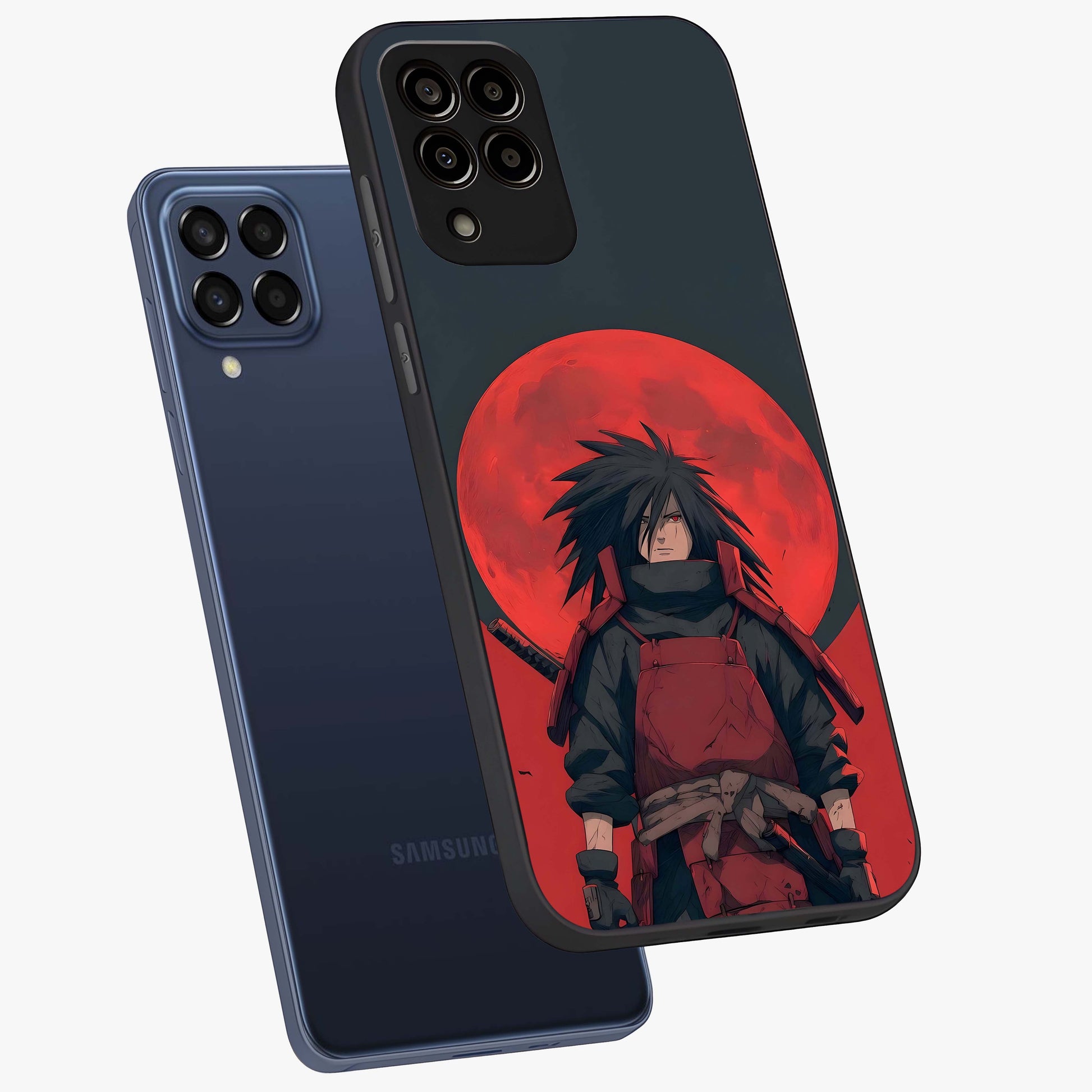 Crimson Moon Warlord Glass Case displayed in angled mockup highlighting dramatic crimson moon design with fantasy aesthetic.
