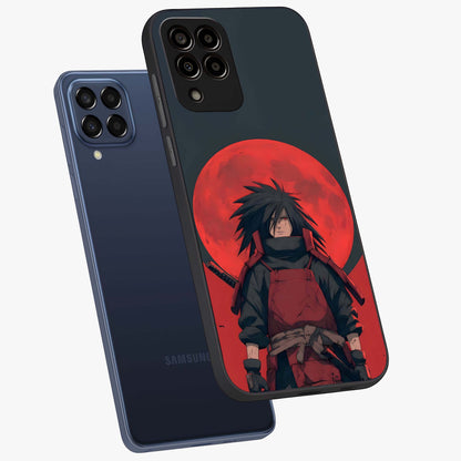 Crimson Moon Warlord Glass Case displayed in angled mockup highlighting dramatic crimson moon design with fantasy aesthetic.