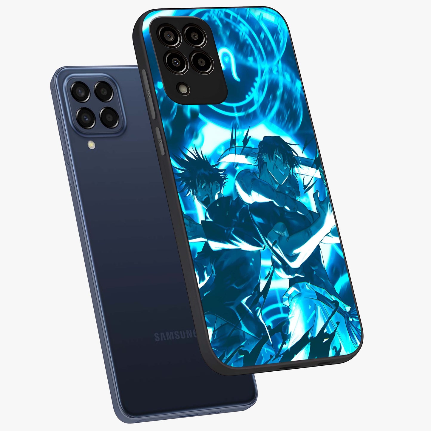 Cursed Energy Clash Glass Case displayed in angled mockup highlighting powerful battle inspired graphic with anime style aesthetic.