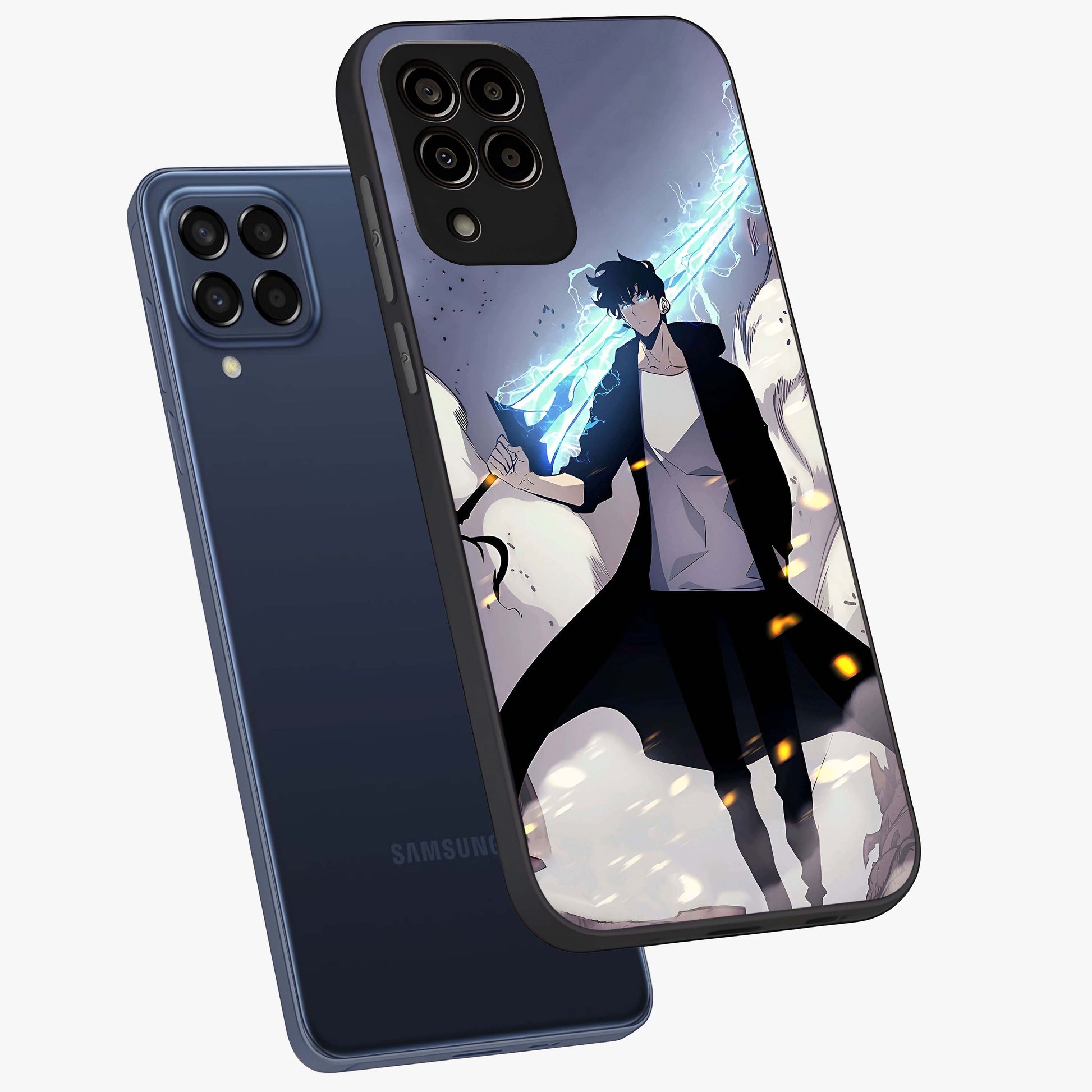 Dark Lightning Anime Warrior Glass Case displayed in angled mockup highlighting powerful lightning themed anime illustration.