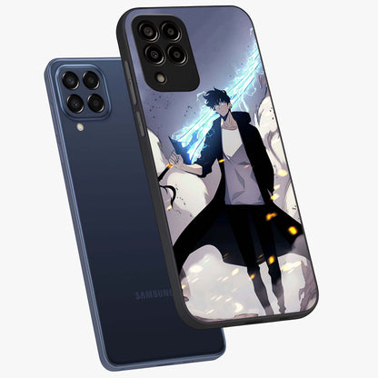 Dark Lightning Anime Warrior Glass Case displayed in angled mockup highlighting powerful lightning themed anime illustration.
