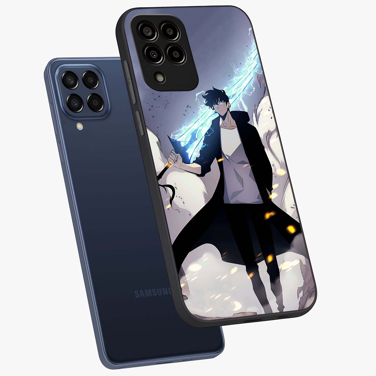 Dark Lightning Anime Warrior Glass Case displayed in angled mockup highlighting powerful lightning themed anime illustration.