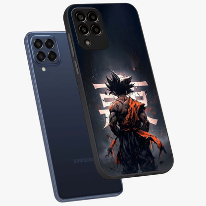 Dark Warrior In Rain Glass Case displayed in angled mockup highlighting dramatic warrior illustration with dark rain aesthetic.