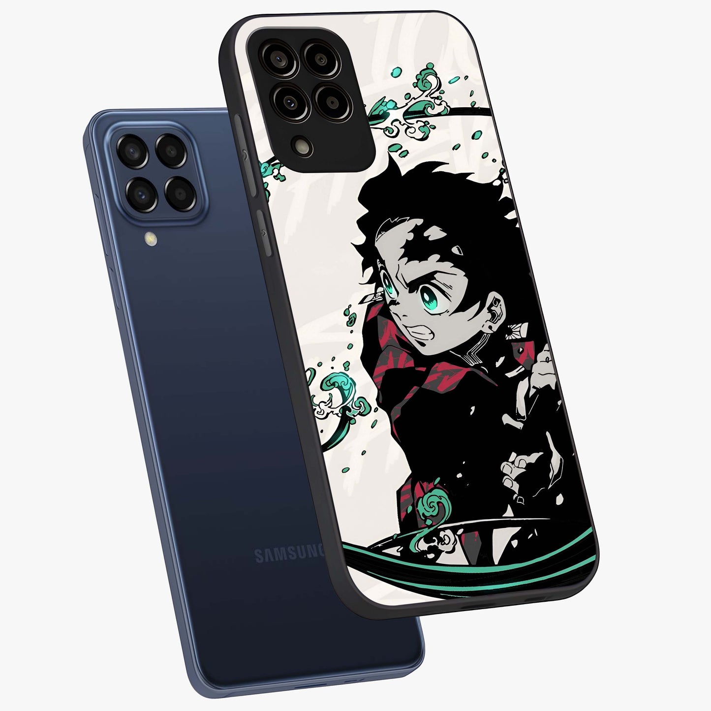 Demon Slayer Glass Case displayed in angled mockup highlighting dramatic anime character design with action aesthetic.