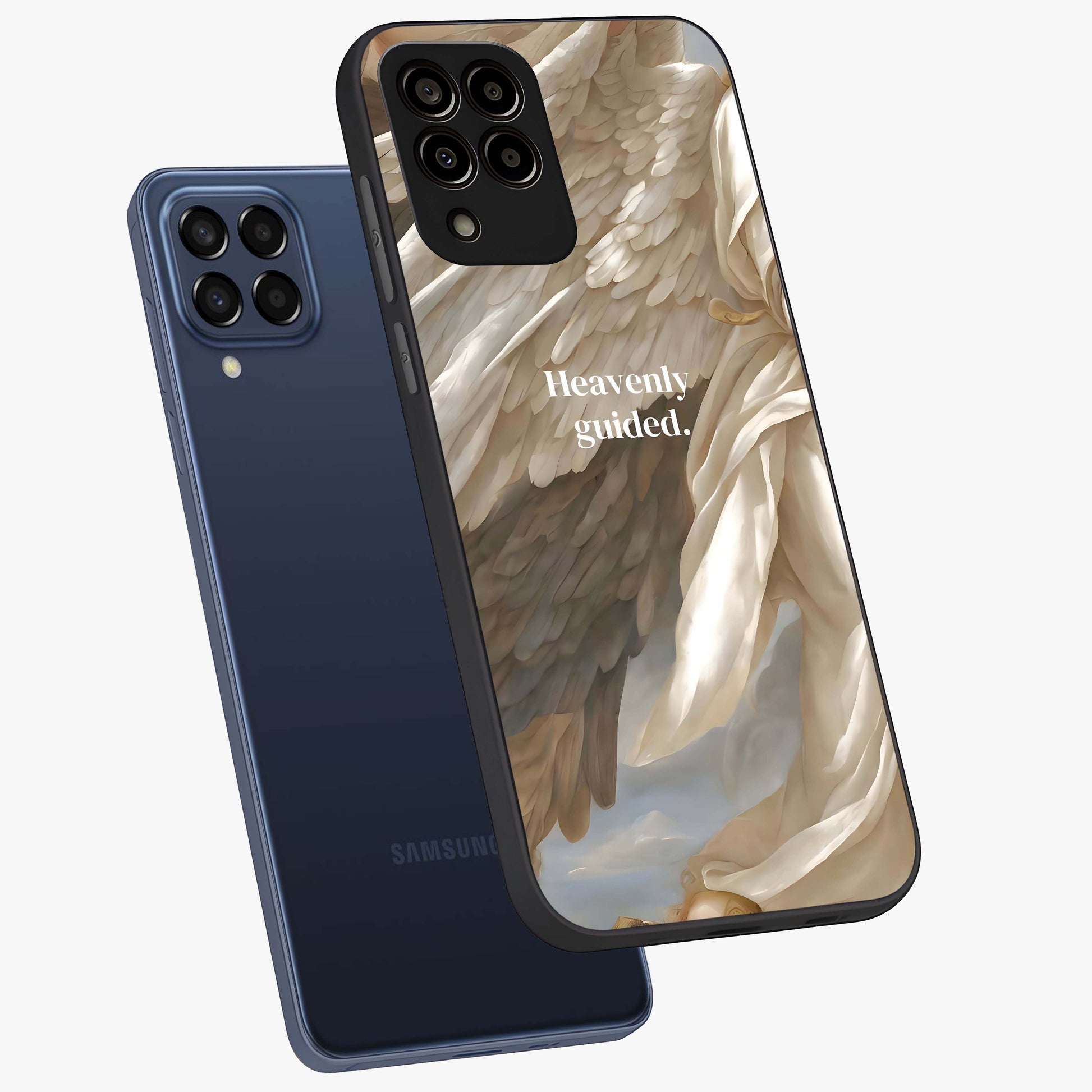 Divine Winged Grace Glass Case displayed in angled mockup highlighting graceful wing design with divine aesthetic style.