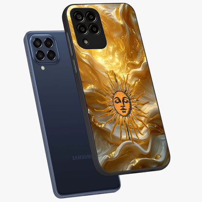 Eternal Golden Glow Glass Case displayed in angled mockup highlighting glowing golden aesthetic design with elegant style.