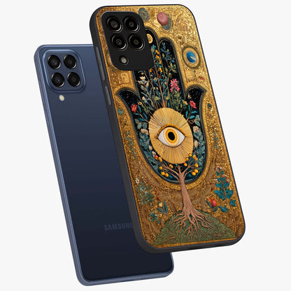 Ethereal Evil Eye Glass Case displayed in angled mockup highlighting protective evil eye symbol with spiritual aesthetic design.