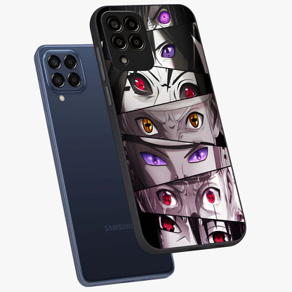 Eyes of Destiny Glass Case displayed in angled mockup highlighting bold eye illustration with mystical aesthetic style.