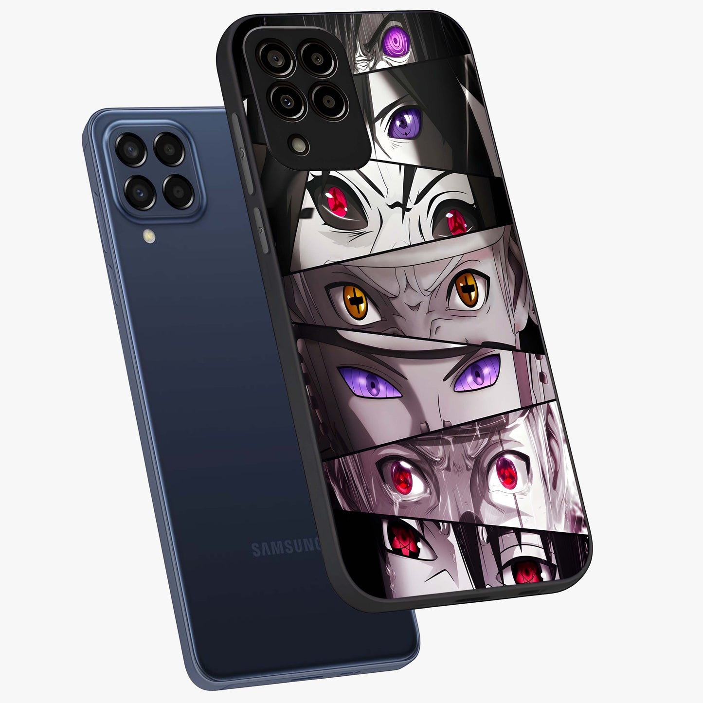 Eyes of Destiny Glass Case displayed in angled mockup highlighting bold eye illustration with mystical aesthetic style.