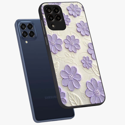 Floral Wall Art With Purple Flowers Glass Case displayed in angled mockup highlighting vibrant purple floral illustration with artistic aesthetic.