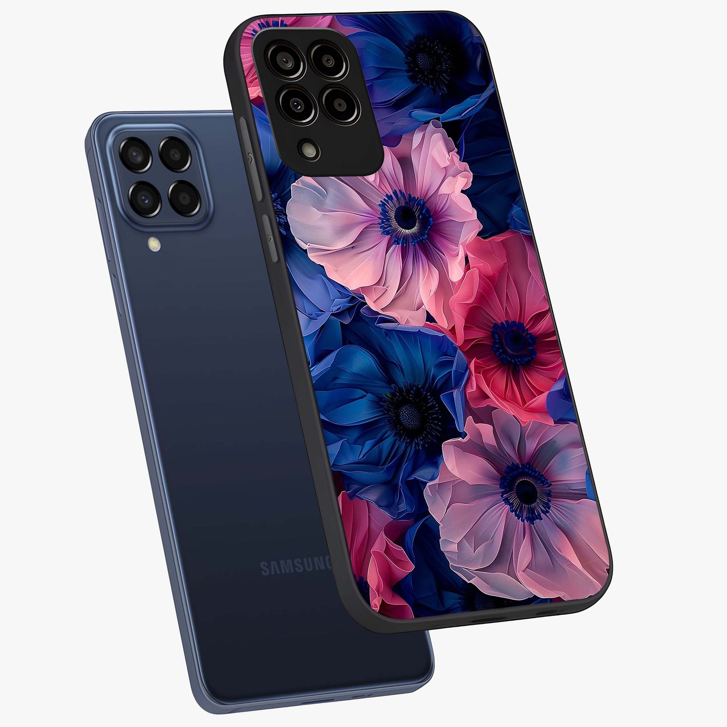 Flower Paper Art Pattern Glass Case displayed in angled mockup highlighting layered paper flower design with artistic aesthetic.