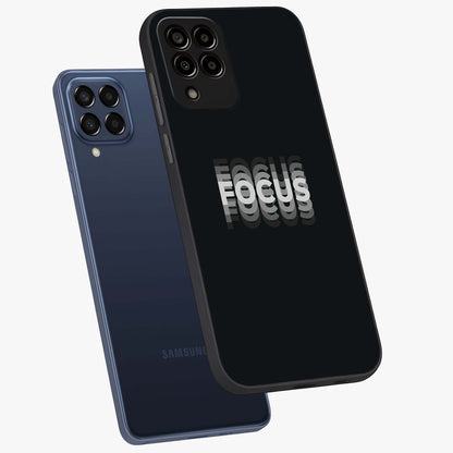 Focus Mode On Glass Case displayed in angled mockup highlighting clean minimal text artwork with modern aesthetic style.