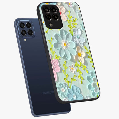 Frosted Petal Garden Glass Case displayed in angled mockup highlighting delicate flower petal design with calm garden aesthetic.