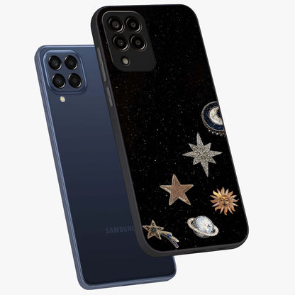 Galactic Charm Glow Glass Case displayed in angled mockup highlighting luminous galaxy inspired design with dreamy aesthetic.