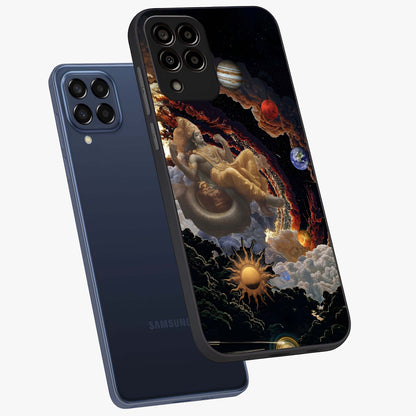 Galactic Divine God Glass Case displayed in angled mockup highlighting powerful celestial deity illustration with galactic aesthetic.