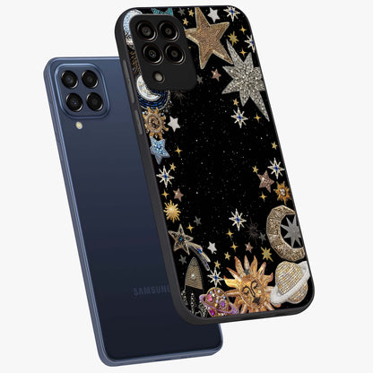 Galactic Jewel Stars Glass Case displayed in angled mockup highlighting shining celestial star design with cosmic aesthetic style.