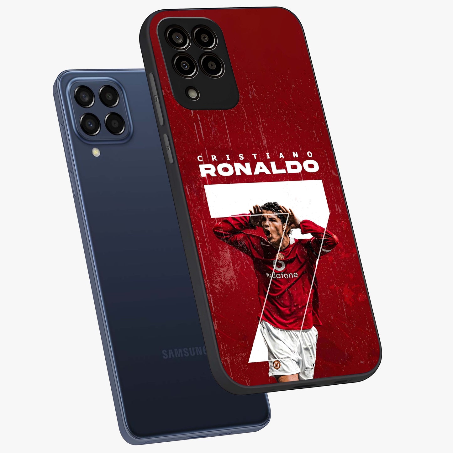Goal Celebration Legacy Glass Case displayed in angled mockup highlighting energetic sports celebration design with bold athletic theme.