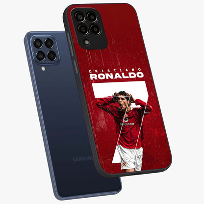 Goal Celebration Legacy Glass Case displayed in angled mockup highlighting energetic sports celebration design with bold athletic theme.