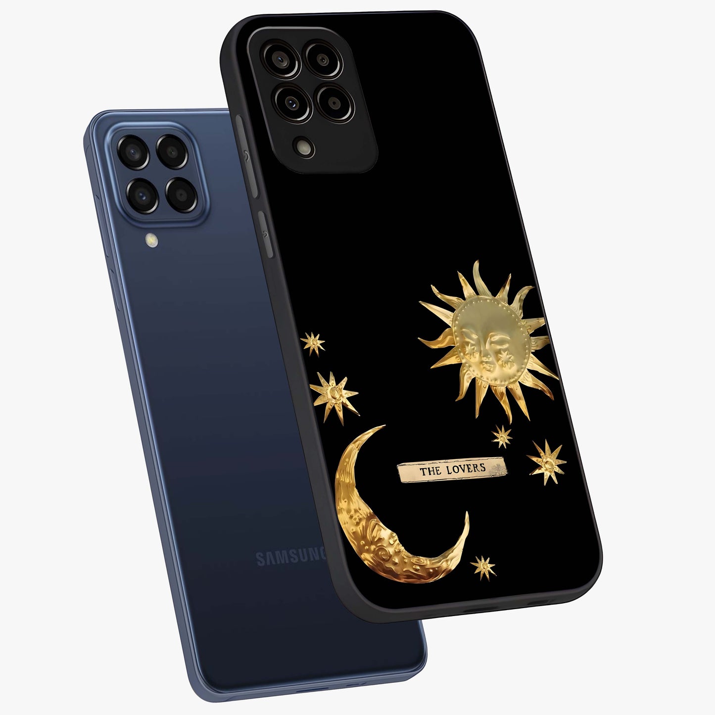 Gold Sun Blush Glass Case displayed in angled mockup highlighting radiant sun design with warm golden aesthetic.