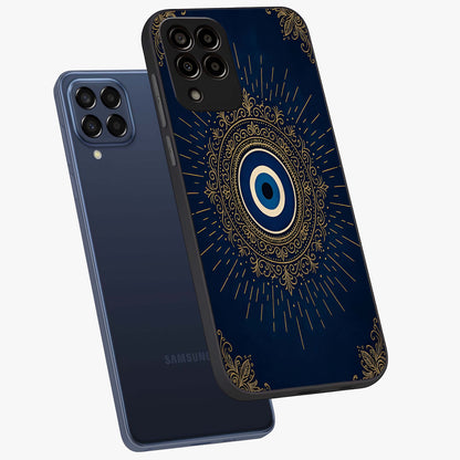 Golden Celestial Charm Glass Case displayed in angled mockup highlighting sparkling cosmic charm design with celestial aesthetic.