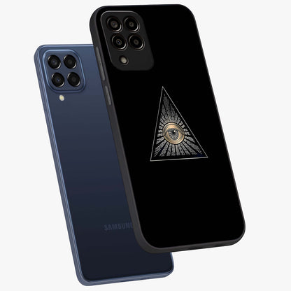 Illuminati Evil Glass Case displayed in angled mockup highlighting dark occult inspired design with bold aesthetic style.