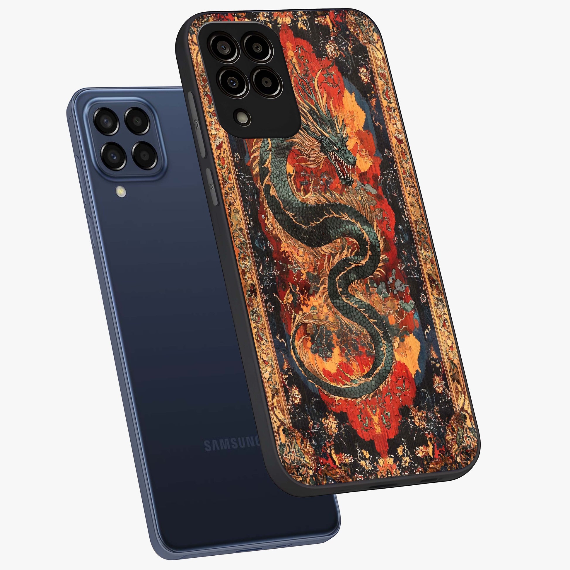 Inferno Dragon Soul Glass Case displayed in angled mockup highlighting powerful dragon illustration with inferno aesthetic.