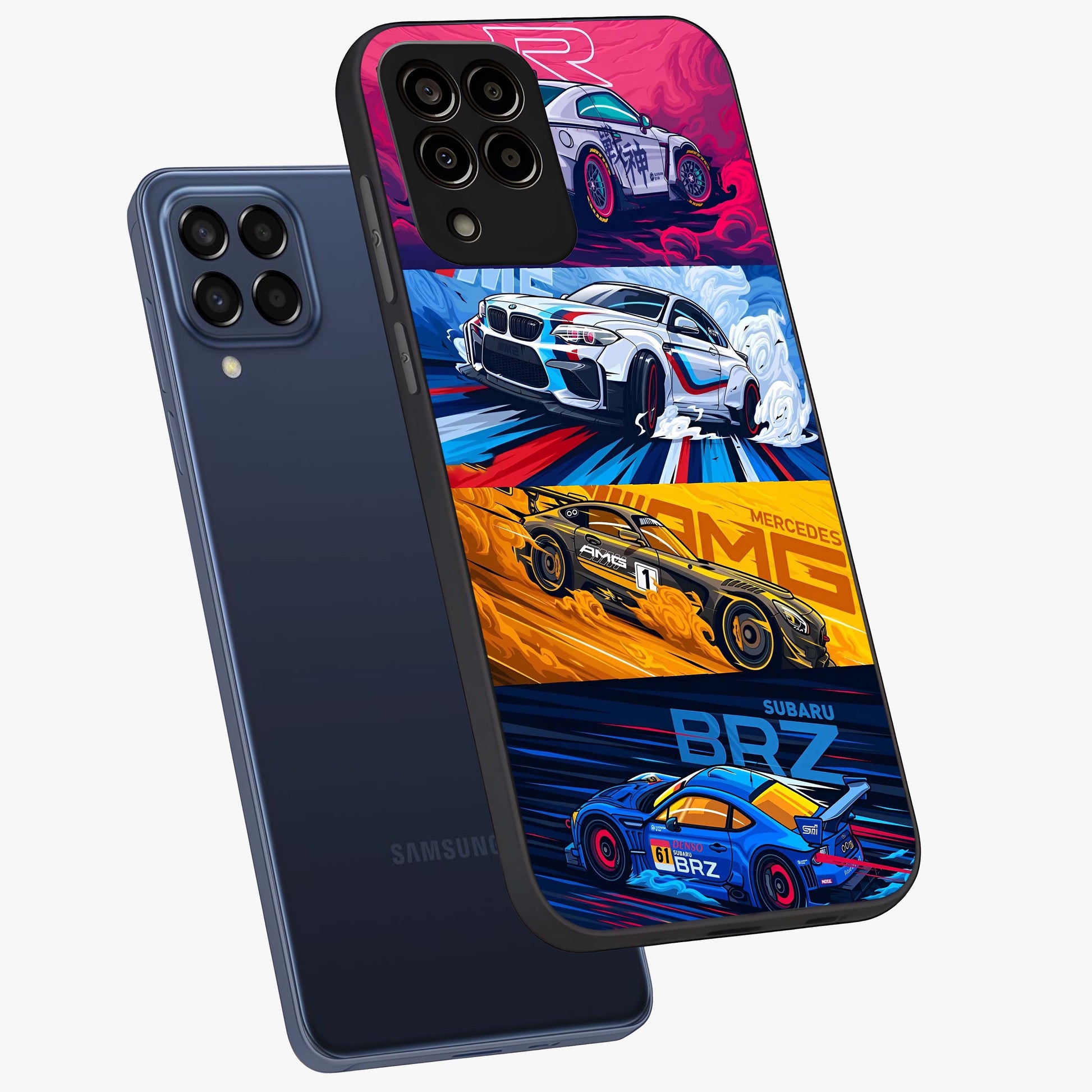 JDM Sports Car Glass Case displayed in angled mockup highlighting sleek Japanese racing car design with automotive aesthetic.