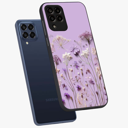 Lavender Blossom Dream Glass Case displayed in angled mockup highlighting dreamy lavender flower design with calming aesthetic style.