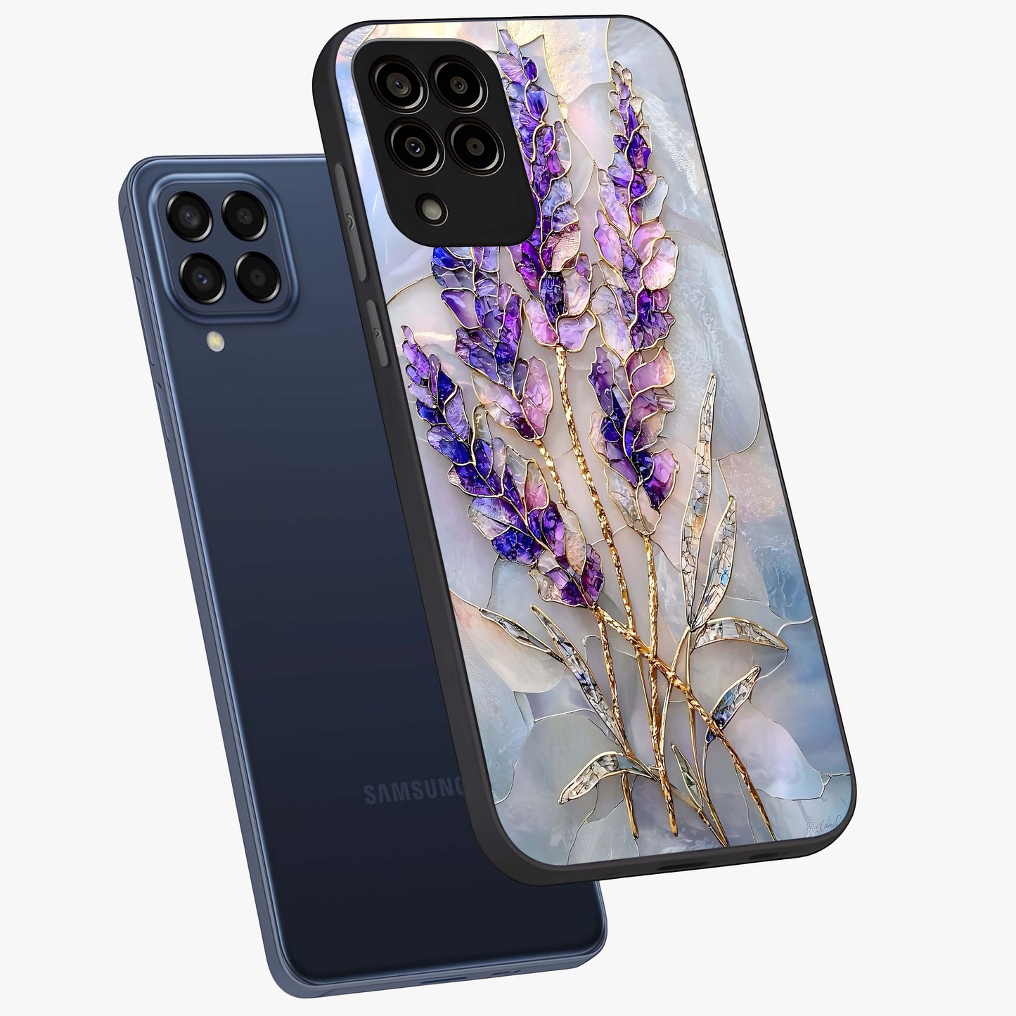 Lavender Dream Glow Glass Case displayed in angled mockup highlighting dreamy purple glow design with soft artistic style.