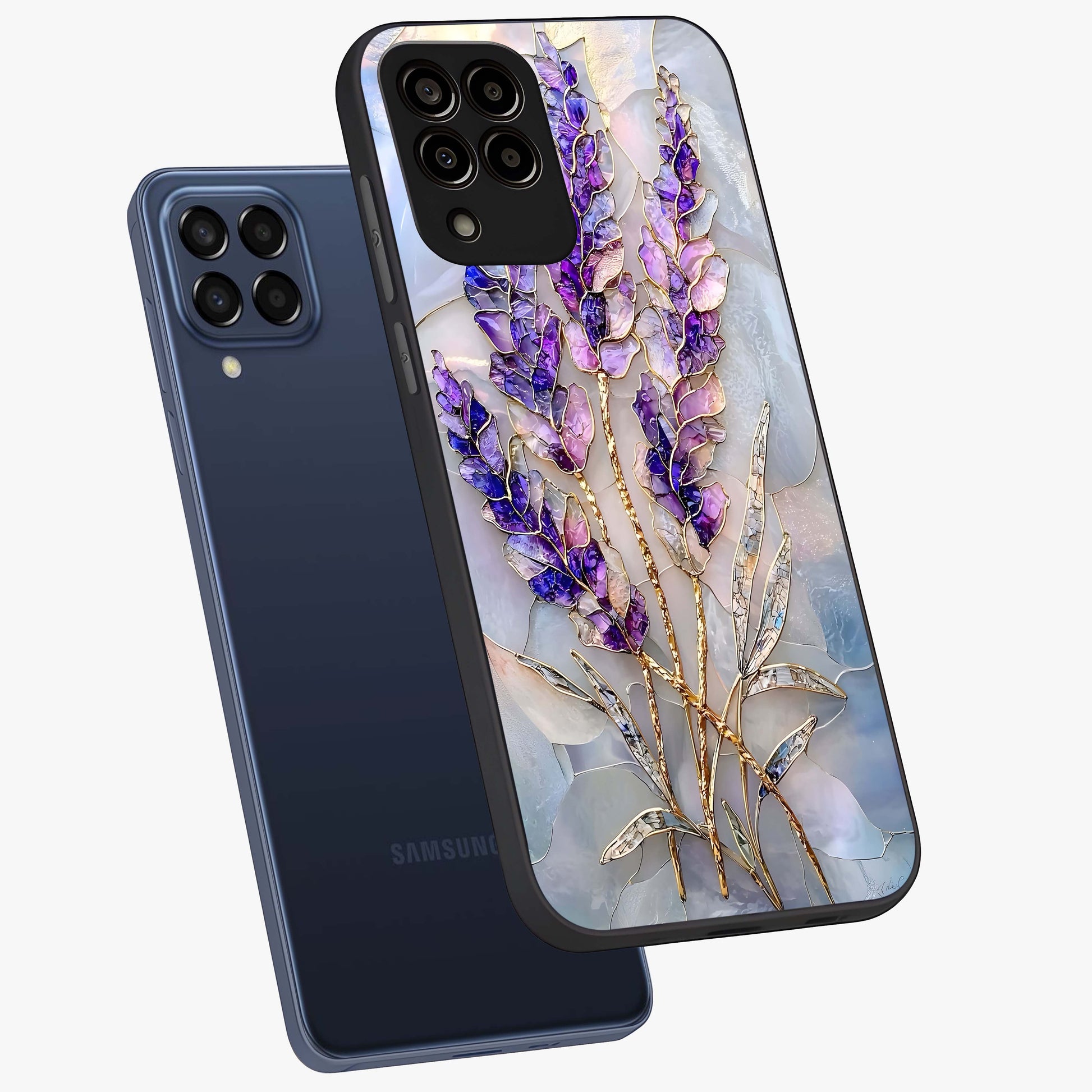 Lavender Dream Glow Glass Case displayed in angled mockup highlighting dreamy purple glow design with soft artistic style.