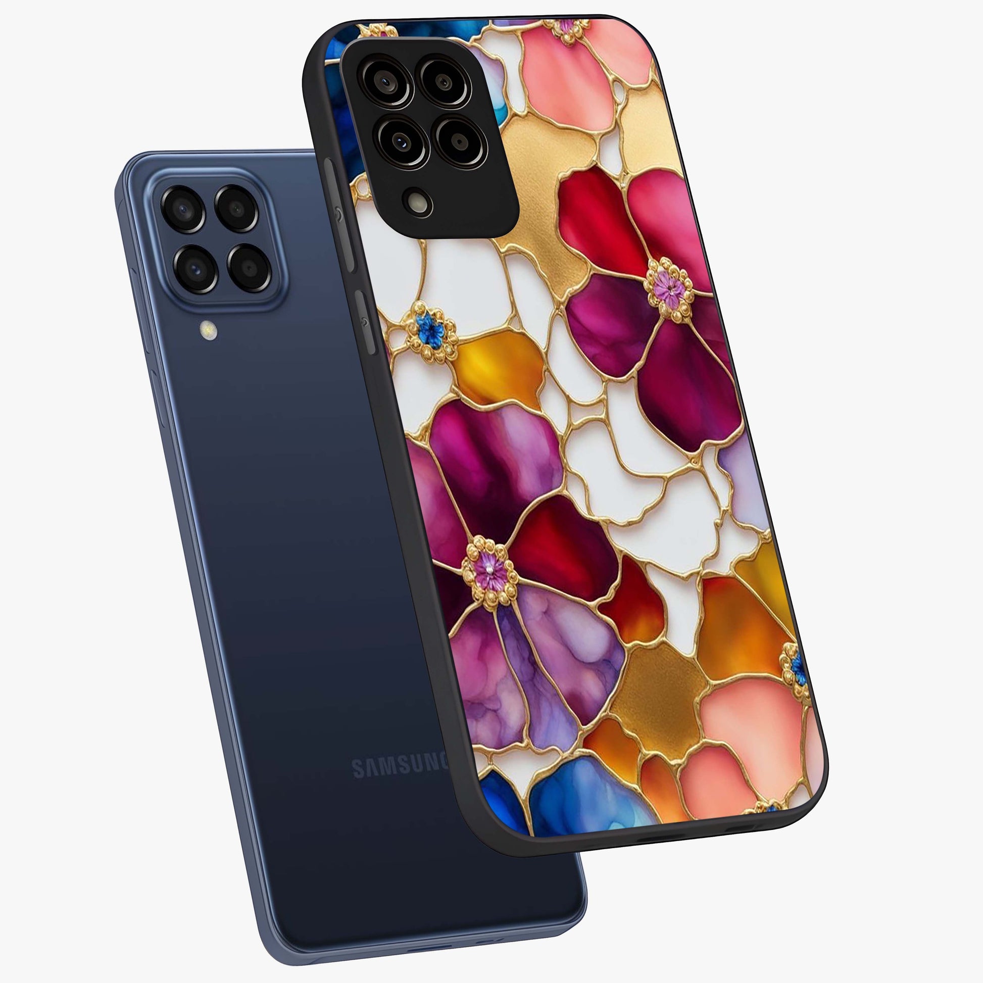 Marble Flower Pattern Glass Case displayed in angled mockup highlighting elegant marble floral design with modern aesthetic.