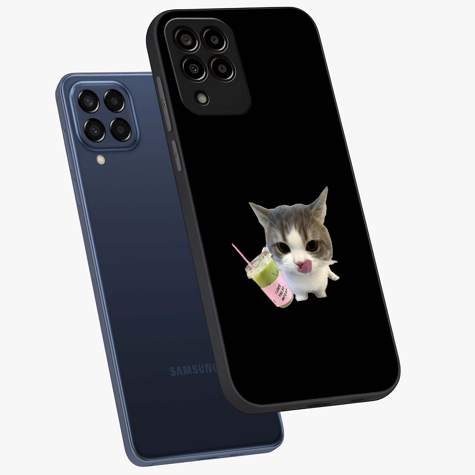 Matcha Cat Style Glass Case displayed in angled mockup highlighting playful feline design with pastel matcha aesthetic.