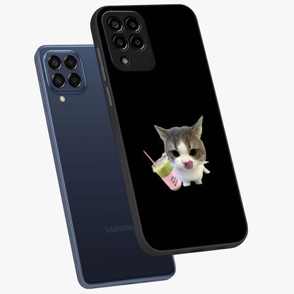 Matcha Cat Style Glass Case displayed in angled mockup highlighting playful feline design with pastel matcha aesthetic.