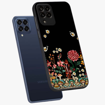 Midnight Bloom Pattern Glass Case displayed in angled mockup highlighting elegant flower design with midnight aesthetic style.
