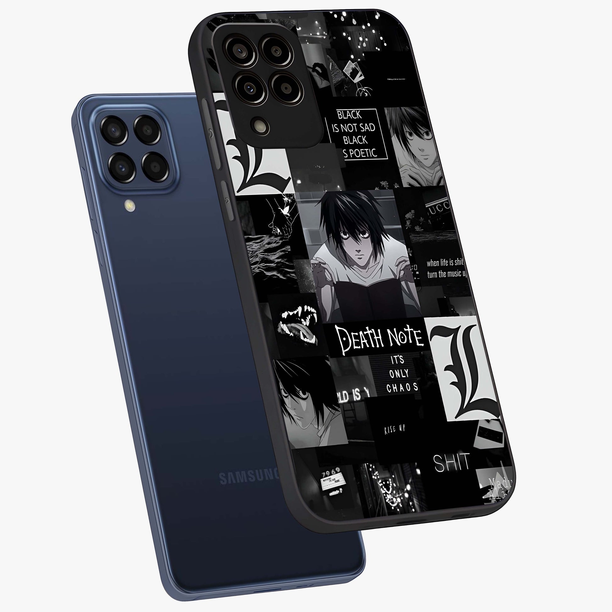 Midnight Chaos Mind Glass Case displayed in angled mockup highlighting chaotic artistic design with dramatic midnight aesthetic.