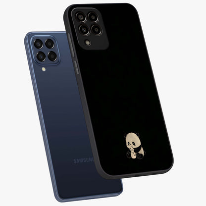 Midnight Panda Love Glass Case displayed in angled mockup highlighting adorable panda illustration with midnight aesthetic.