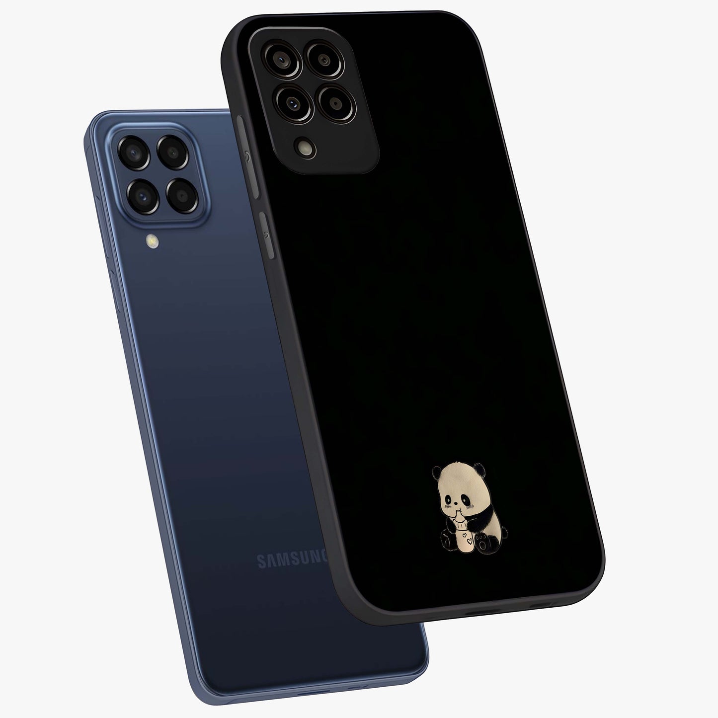 Midnight Panda Love Glass Case displayed in angled mockup highlighting adorable panda illustration with midnight aesthetic.