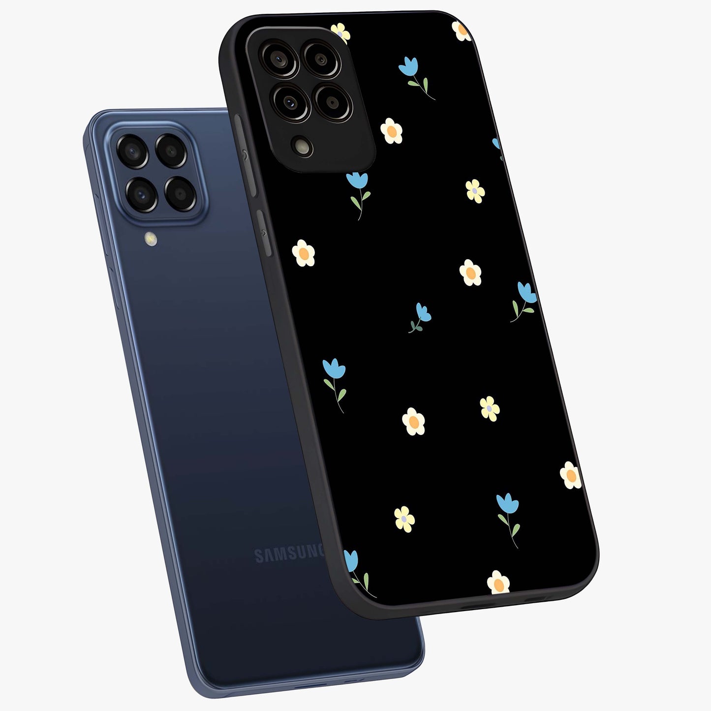 Minimal Petal Whispers Glass Case displayed in angled mockup highlighting delicate petal design with clean minimal aesthetic.
