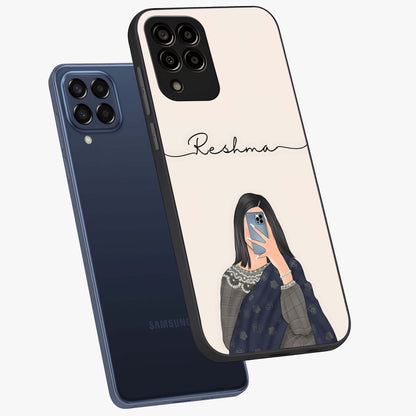Mirror Mood Muse With Custom Name Glass Case displayed in angled mockup highlighting aesthetic mirror inspired design with custom name feature.