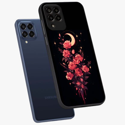 Moonlit Floral Elegance Glass Case displayed in angled mockup highlighting graceful flower design with soft moonlight aesthetic.