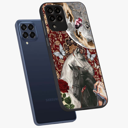 Moonlit Royal Stallion Glass Case displayed in angled mockup highlighting powerful stallion illustration with royal night aesthetic.