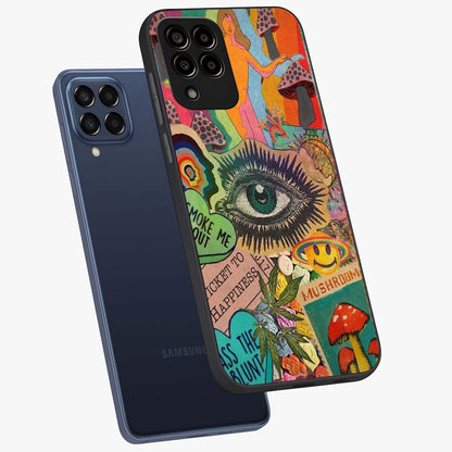 Mystic Eye Wonderland Glass Case displayed in angled mockup highlighting magical eye illustration with dreamy aesthetic.