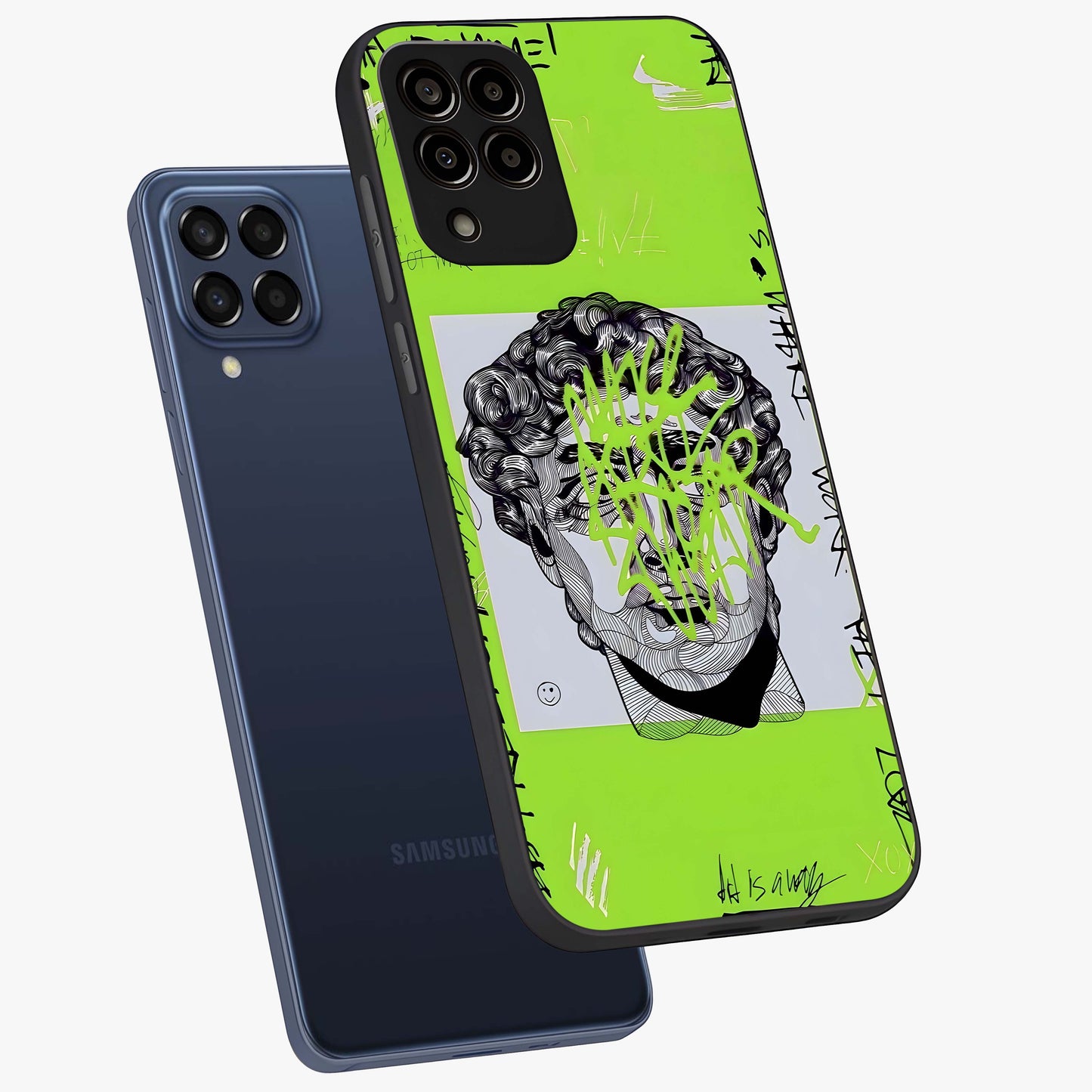Neo Graffiti Rebellion Glass Case displayed in angled mockup highlighting urban street art design with rebellious aesthetic.