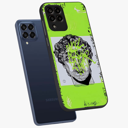 Neo Graffiti Rebellion Glass Case displayed in angled mockup highlighting urban street art design with rebellious aesthetic.