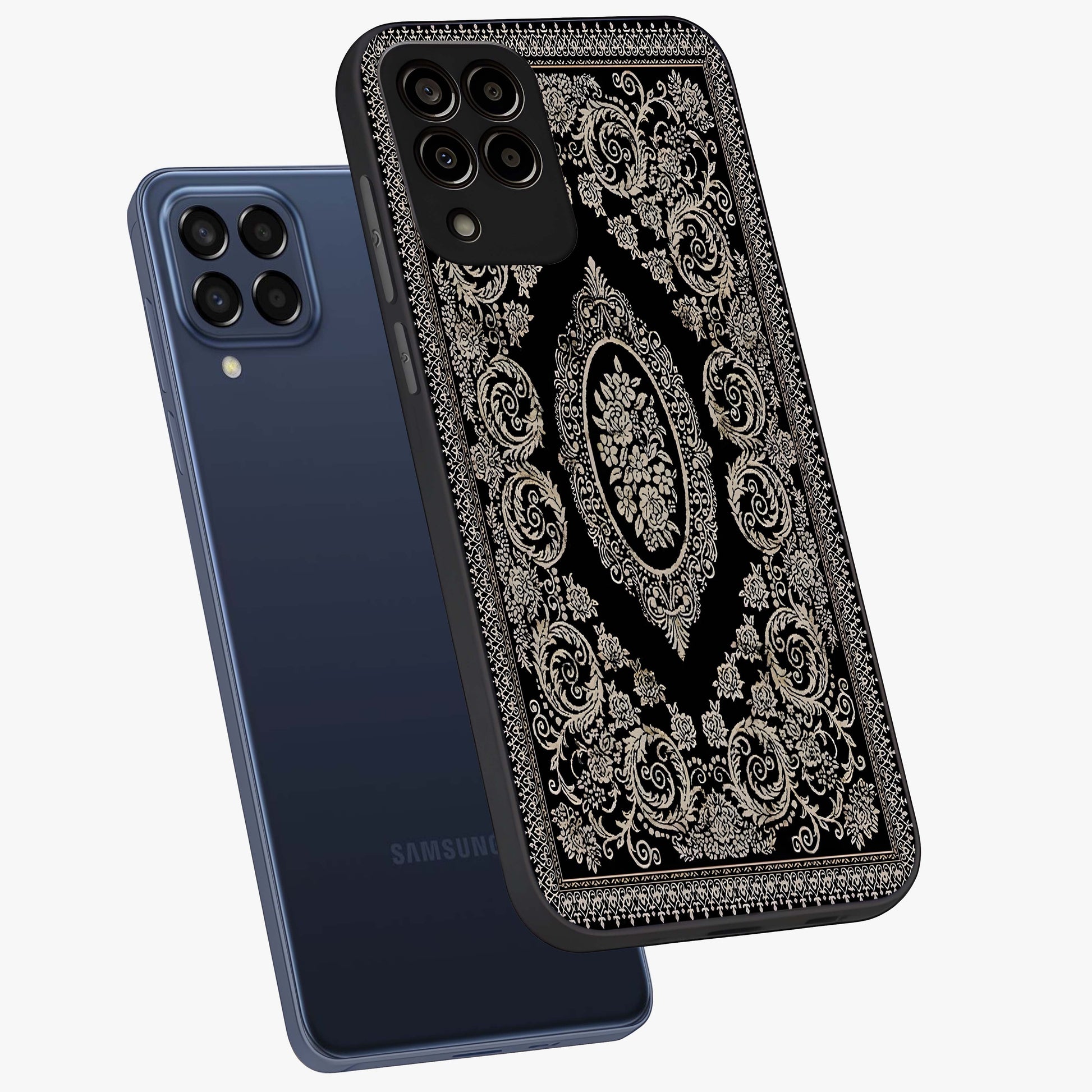 Noir Bloom Elegance Glass Case displayed in angled mockup highlighting refined flower design with stylish noir aesthetic.
